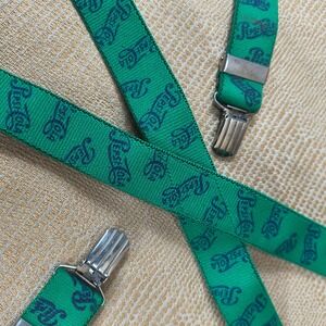 Pepsi-Cola Logo Suspenders Green Navy Script Print Adjustable Clip-On‎ Y-Back
